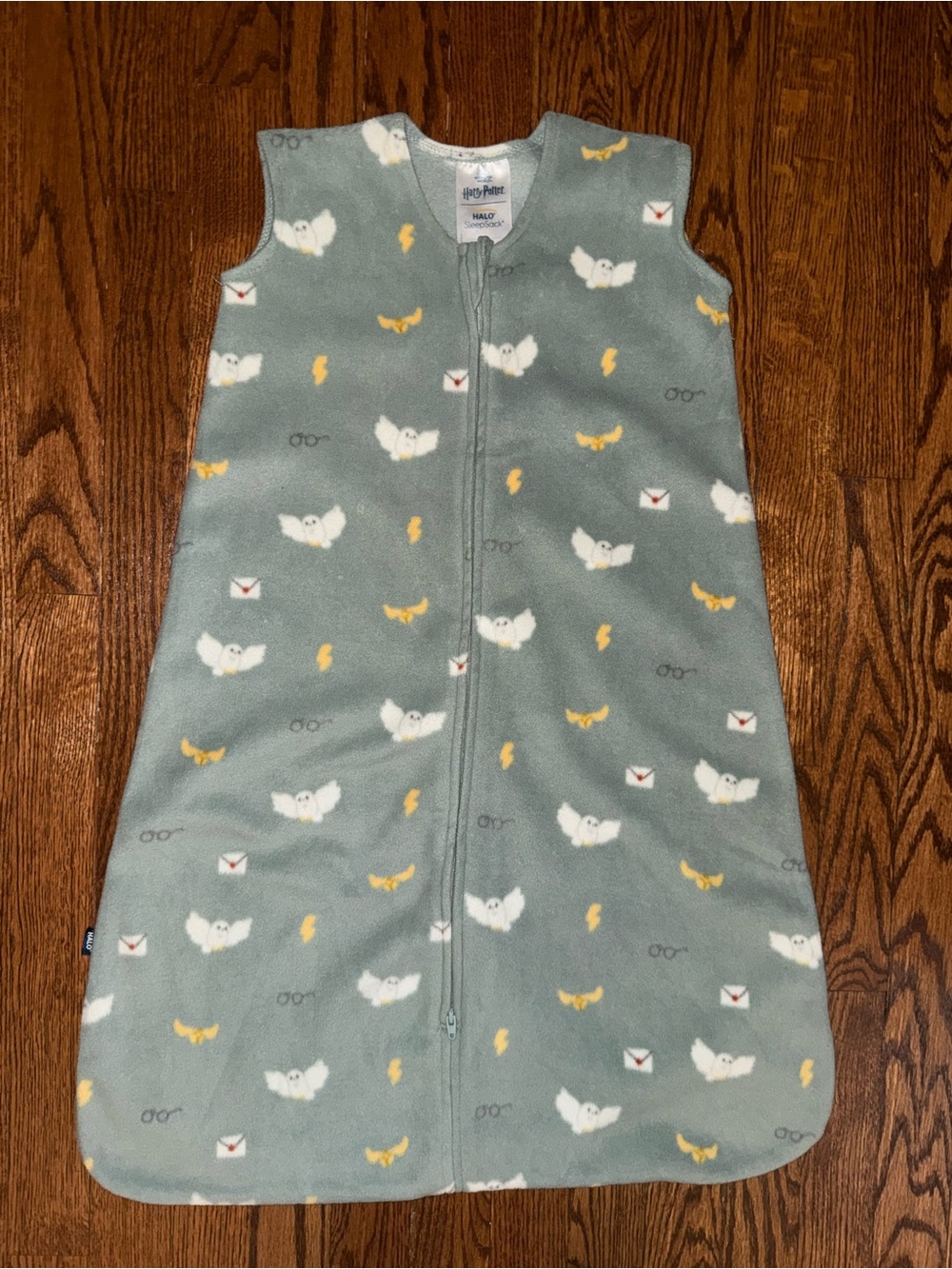 Halo Sage Green Fleece Sleep Sack with White Owl & Yellow Motif